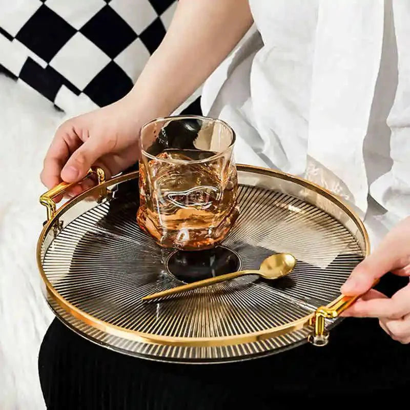 Bandeja de Armazenamento de Luxo com Alça Dourada