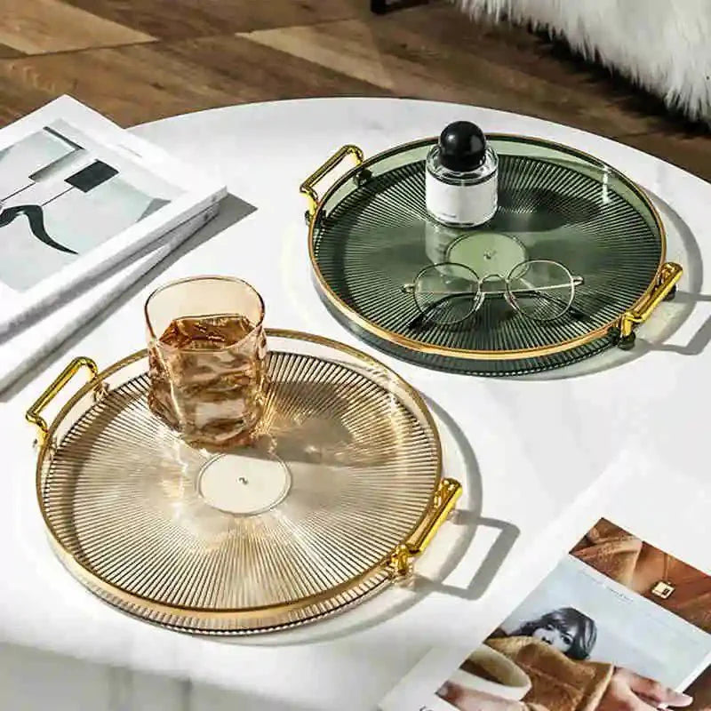 Bandeja de Armazenamento de Luxo com Alça Dourada