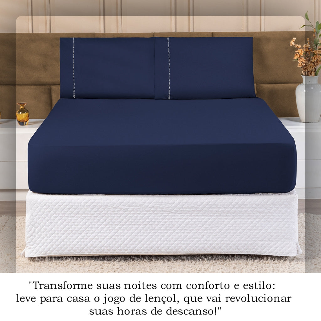 Jogo De Lençol 3 Peças Percal 400 Fios Ponto Palito
