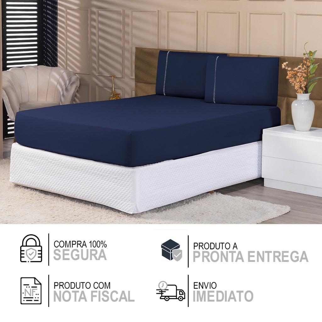 Jogo De Lençol 3 Peças Percal 400 Fios Ponto Palito