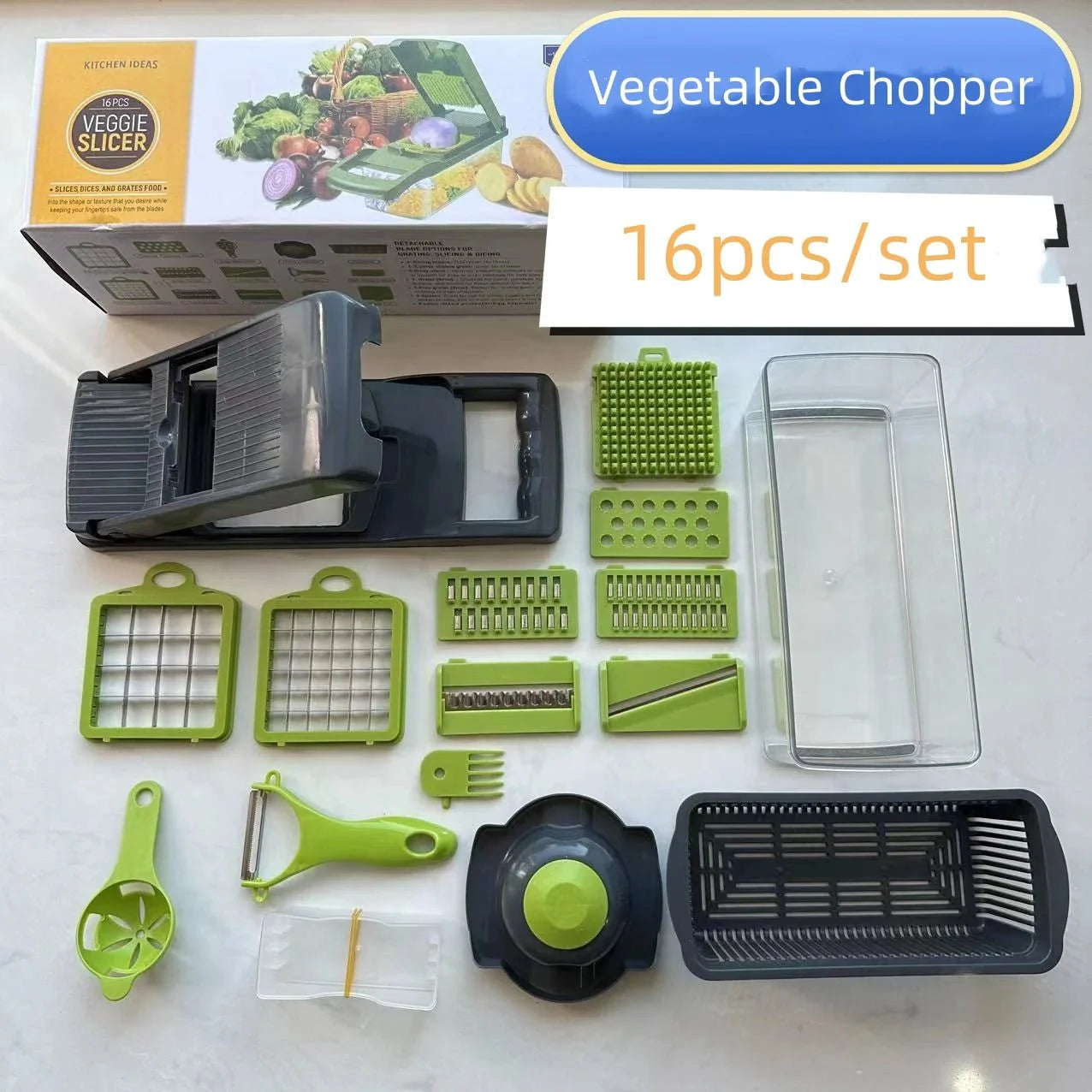 ChefMax 16X - Fatiador Multifuncional com 16 Peças para Corte de Legumes e Frutas