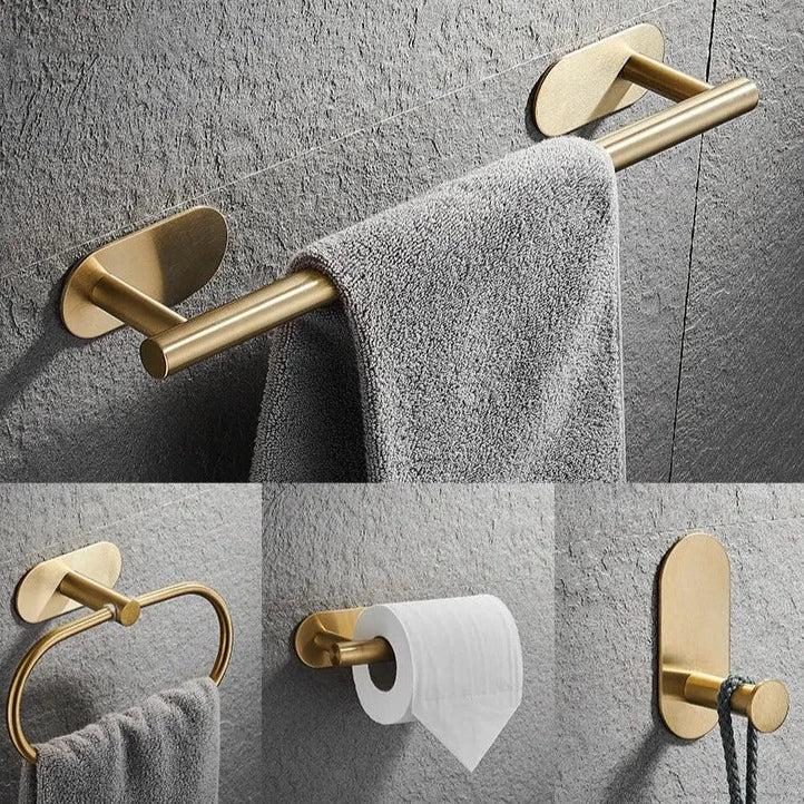 Conjunto Elegante de 5x Acessórios para Banheiro em Dourado - Sem Perfuração, Aço inoxidável