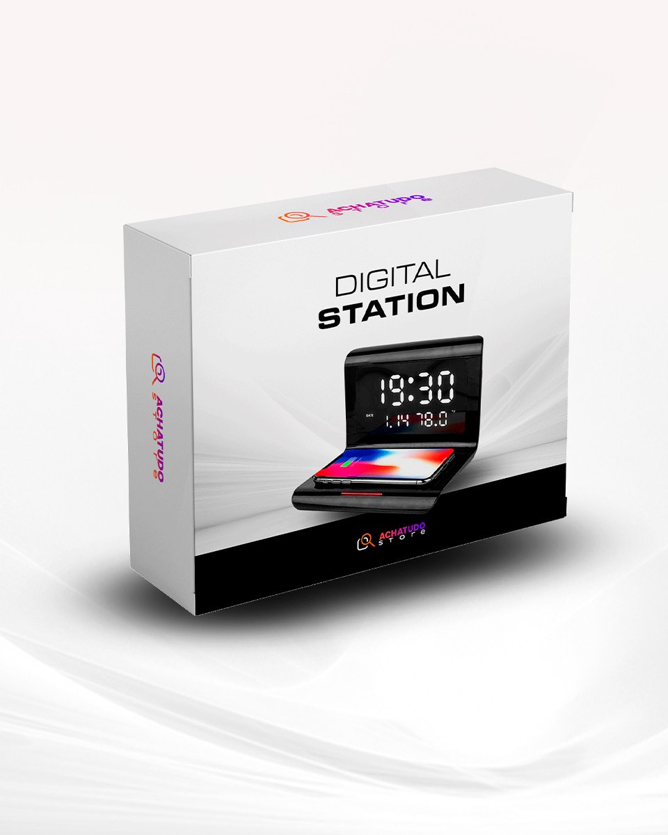 DigitalStation 4 em 1 Multifuncional - Carregador por Indução, Hora, Calendário e Temperatura