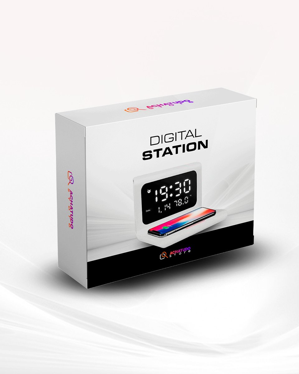 DigitalStation 4 em 1 Multifuncional - Carregador por Indução, Hora, Calendário e Temperatura