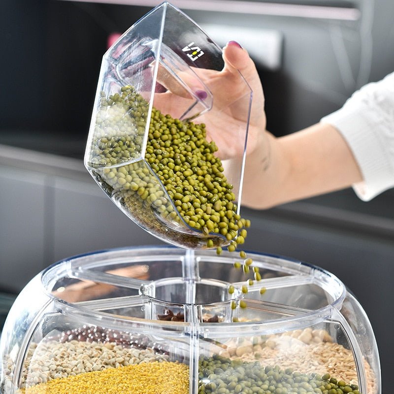 Dispenser Giratorio para Cereais e Grãos Alimentos com 6 Divisórias