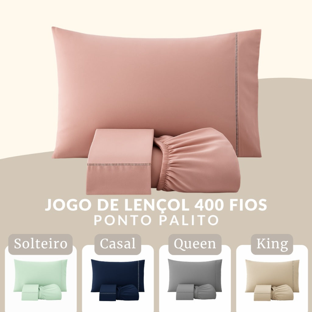 Jogo De Lençol 3 Peças Percal 400 Fios Ponto Palito