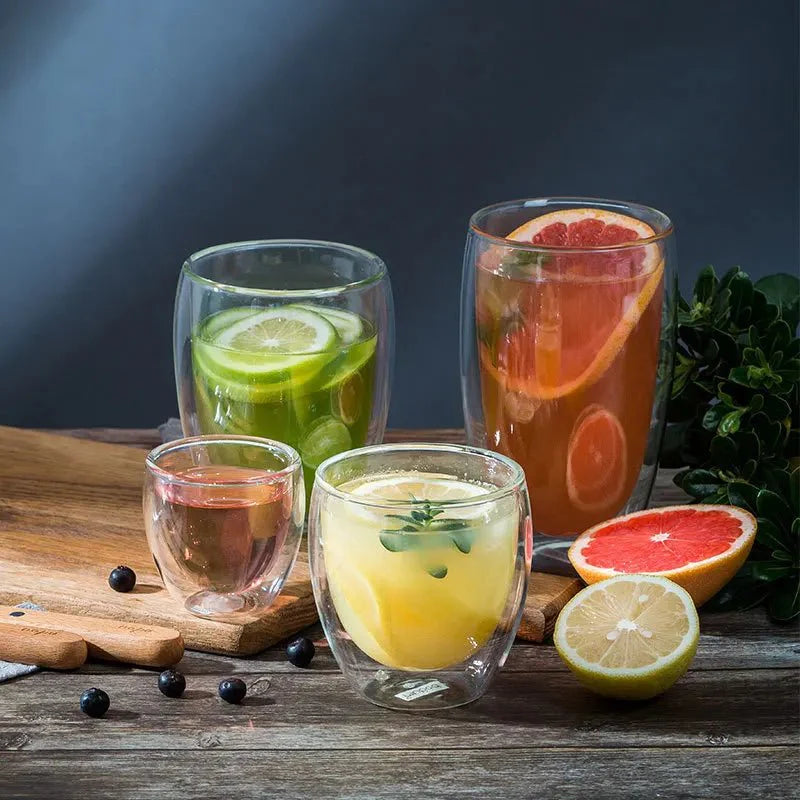 Kit com 4x Copos Criativos com Parede Dupla de Vidro Borosilicato - Resistentes ao Calor para Chá, Leite, Café, Água