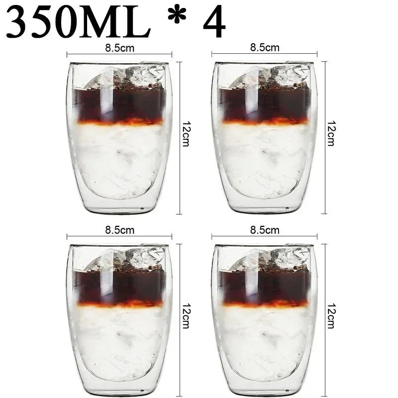 Kit com 4x Copos Criativos com Parede Dupla de Vidro Borosilicato - Resistentes ao Calor para Chá, Leite, Café, Água