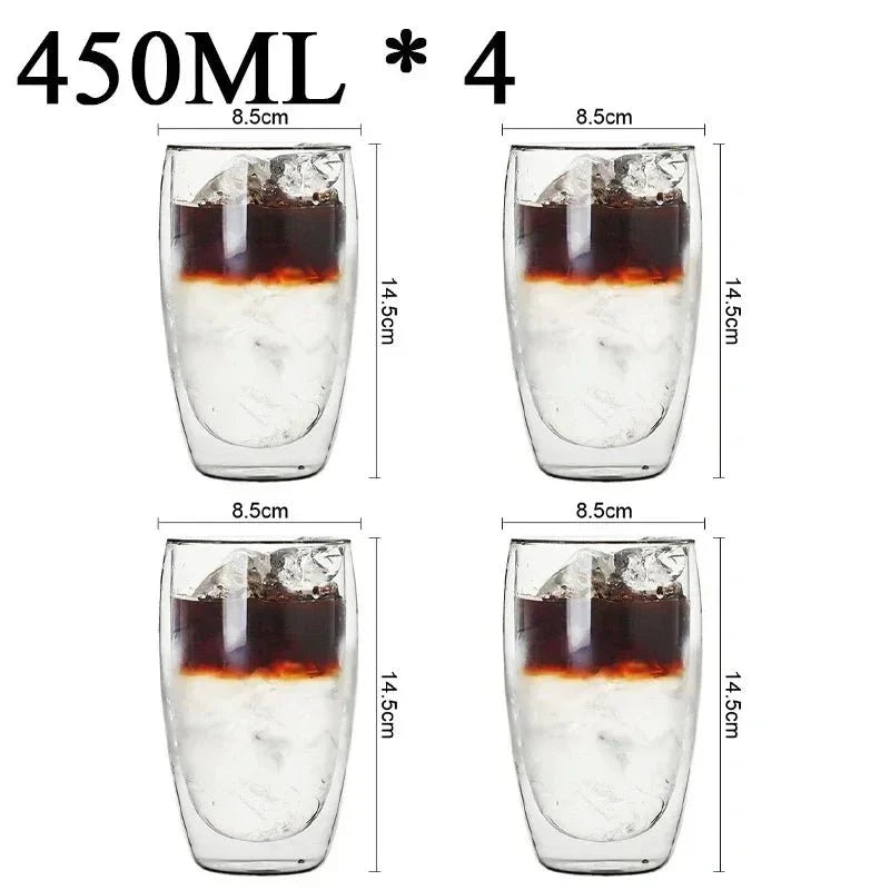 Kit com 4x Copos Criativos com Parede Dupla de Vidro Borosilicato - Resistentes ao Calor para Chá, Leite, Café, Água