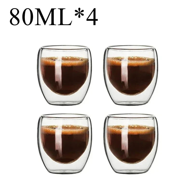 Kit com 4x Copos Criativos com Parede Dupla de Vidro Borosilicato - Resistentes ao Calor para Chá, Leite, Café, Água