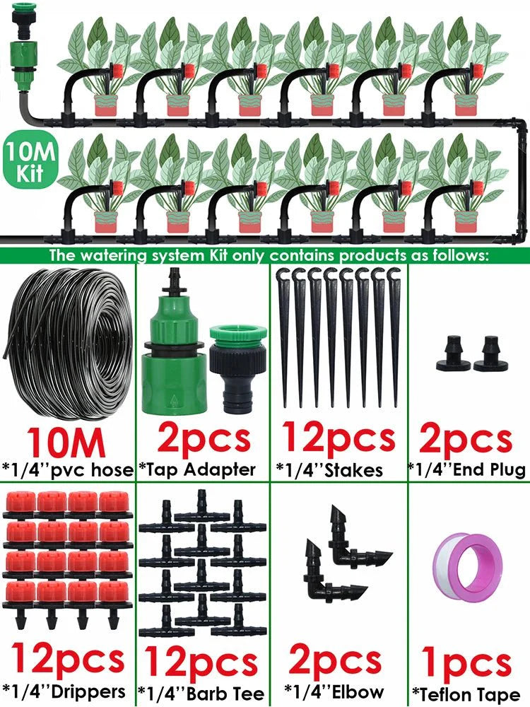 Kit de Irrigação por Gotejamento Automático com Bicos para Lavoura, Bonsai, Plantas, Flores, Vegetais e Estufas