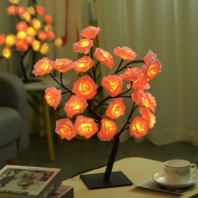 LED Rose Maria - Abajur LED em formato de Árvores com Rosas