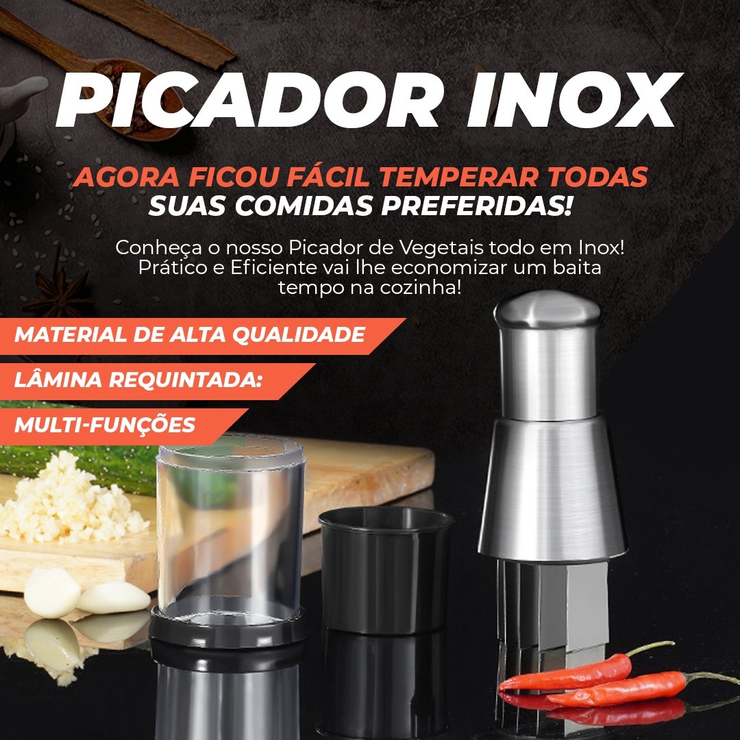 Picador Inox de Vegetais - Picador de alho, cebola, pimenta etc
