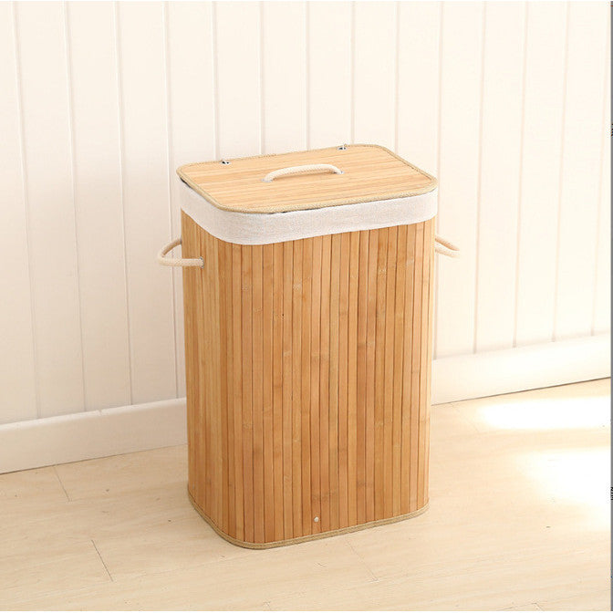 Cesto de Roupa Suja Dobrável em Bambu – 72 Litros
