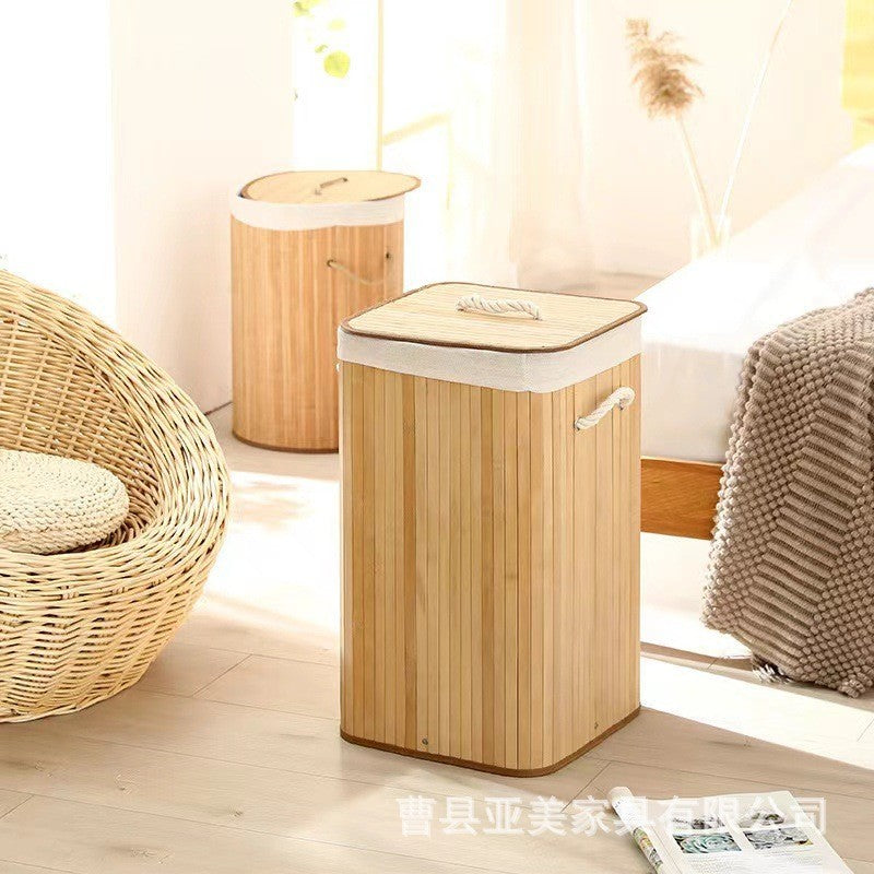 Cesto de Roupa Suja Dobrável em Bambu – 72 Litros