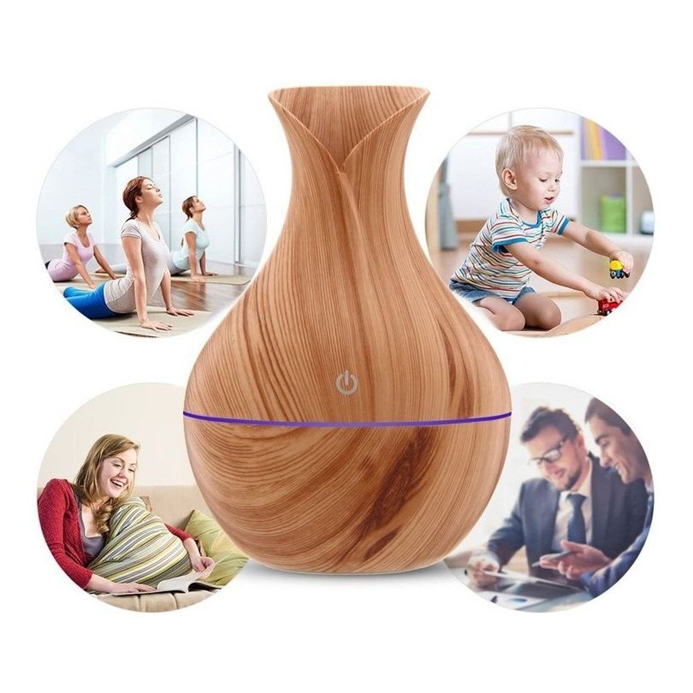 Umidificador De Ar Aromaterapia 130ml Difusor Ultrassônico Portátil Estilo Madeira Led