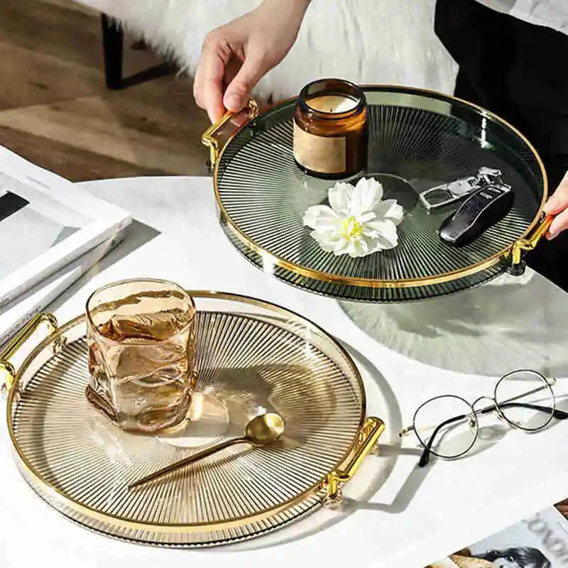 Bandeja de Armazenamento de Luxo com Alça Dourada