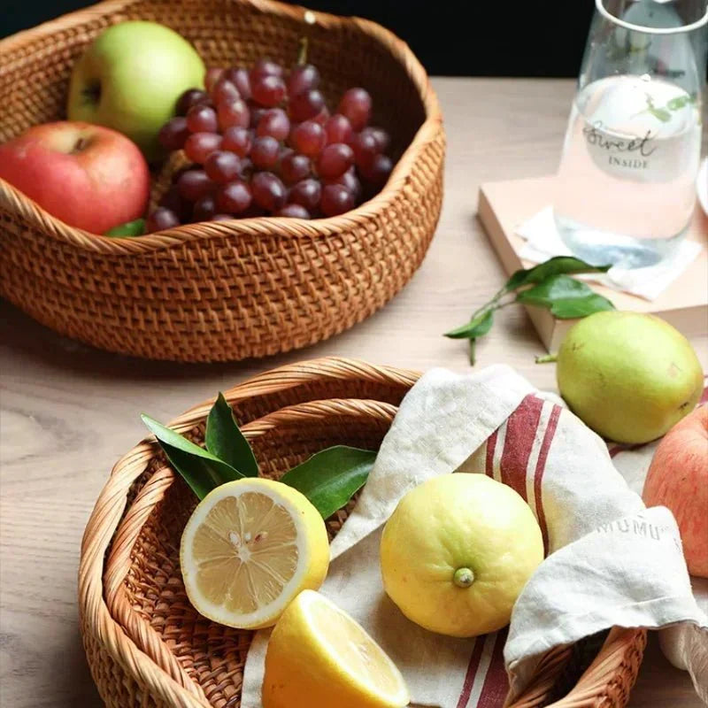 Bandeja de Armazenamento em Vime de bamboo Cestinha de Pão, Frutas, etc