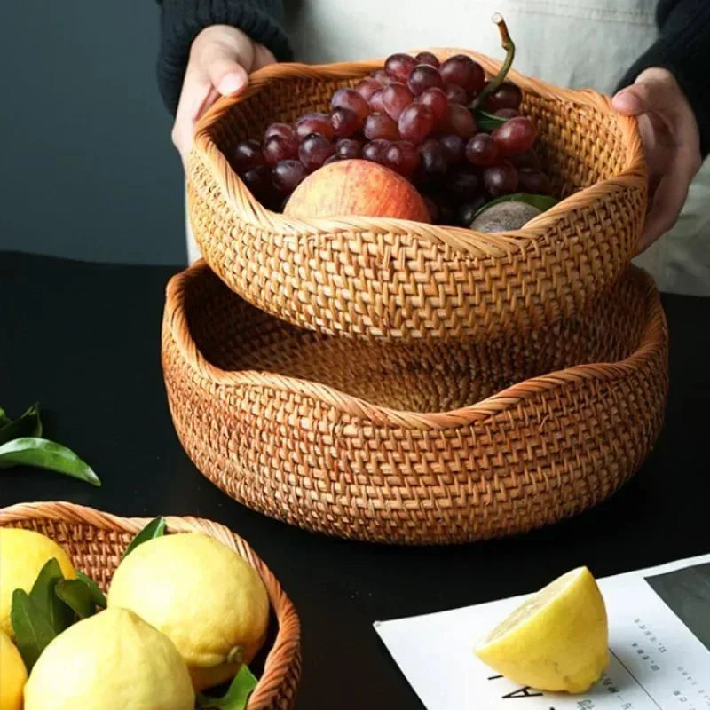 Bandeja de Armazenamento em Vime de bamboo Cestinha de Pão, Frutas, etc