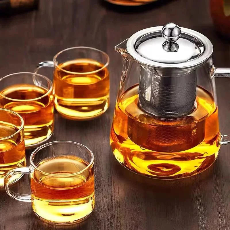 Bule de Vidro Resistente ao Calor com Infusor de Aço Inoxidável para Chá