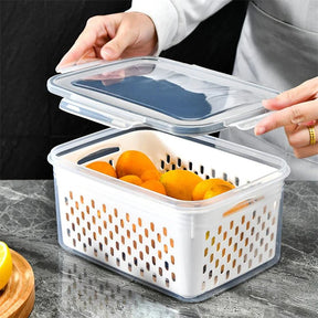 Caixa Organizadora para Geladeira com Cesta de Drenagem - Ideal para Frutas, Legumes e Despensa