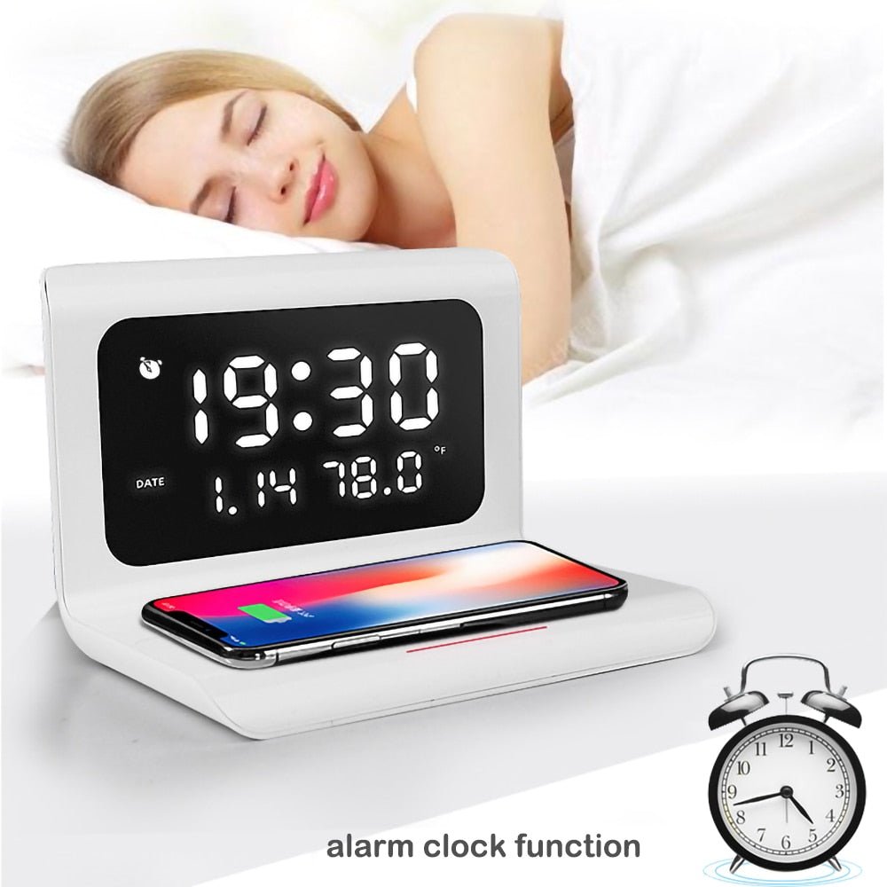 DigitalStation 4 em 1 Multifuncional - Carregador por Indução, Hora, Calendário e Temperatura
