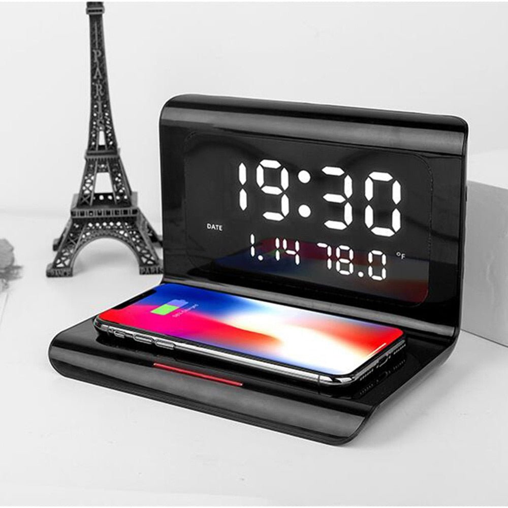 DigitalStation 4 em 1 Multifuncional - Carregador por Indução, Hora, Calendário e Temperatura