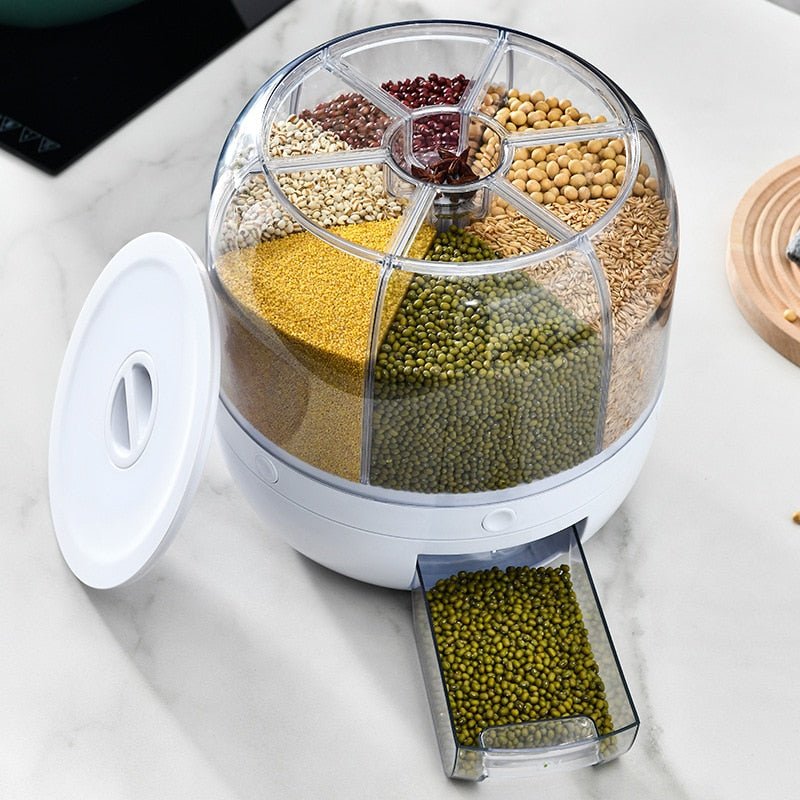 Dispenser Giratorio para Cereais e Grãos Alimentos com 6 Divisórias