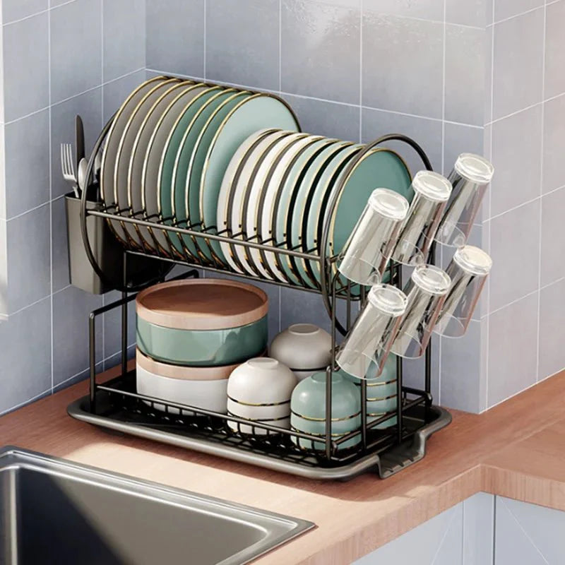Escorredor de Pratos com Porta-Talheres e Utensílios para Cozinha