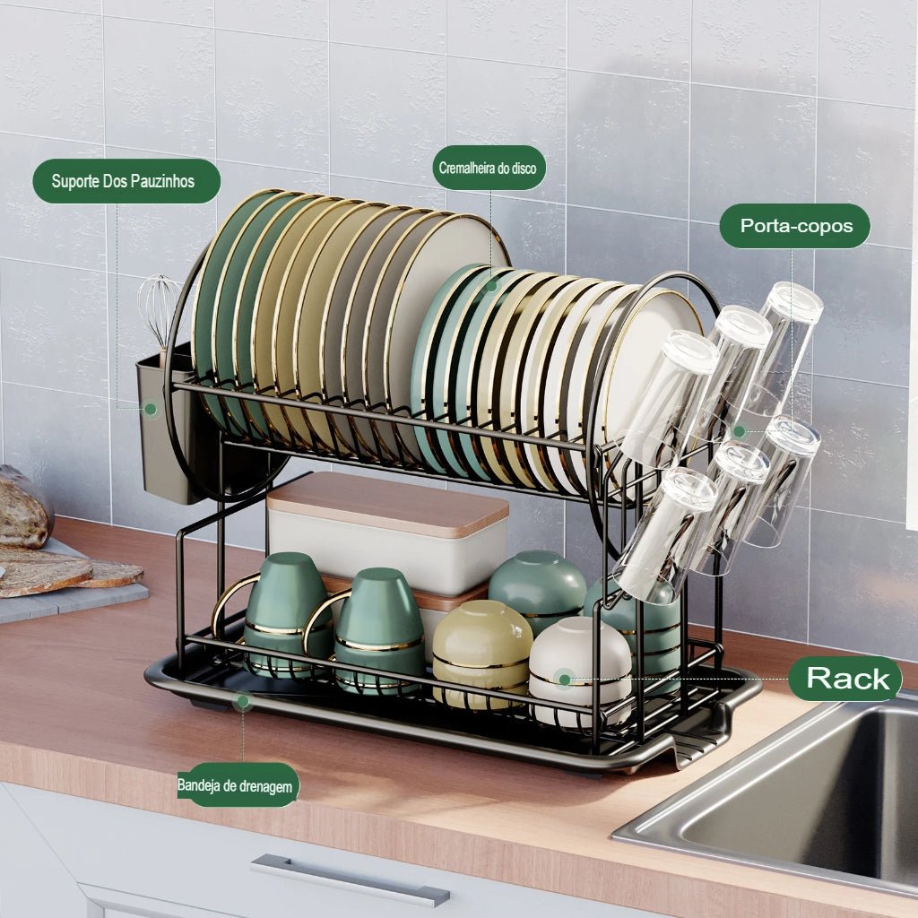 Escorredor de Pratos com Porta-Talheres e Utensílios para Cozinha