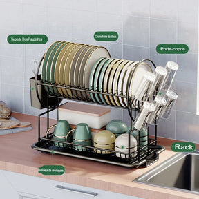 Escorredor de Pratos com Porta-Talheres e Utensílios para Cozinha