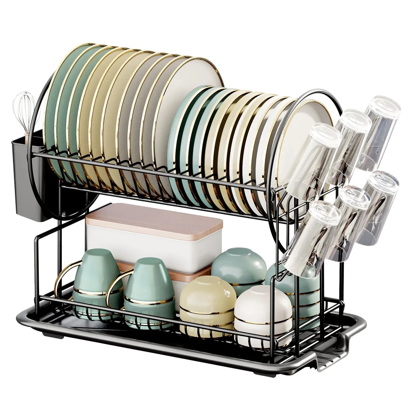 Escorredor de Pratos com Porta-Talheres e Utensílios para Cozinha