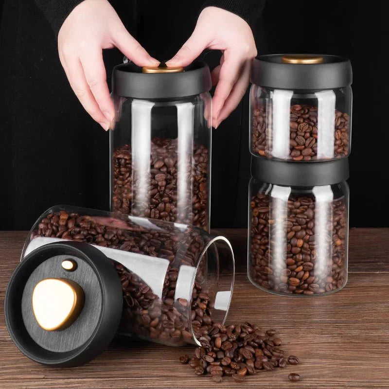 Frasco de Vidro para Café com Vedação a Vácuo