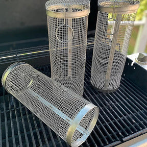 Inox GrillMaster Kit com 3 Unidades - Cesto Redondo de Churrasco