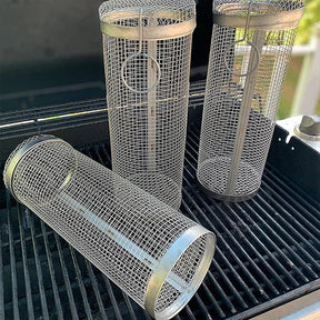 Inox GrillMaster Kit com 3 Unidades - Cesto Redondo de Churrasco