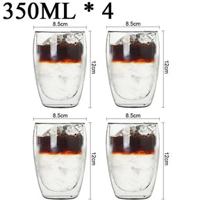 Kit com 4x Copos Criativos com Parede Dupla de Vidro Borosilicato - Resistentes ao Calor para Chá, Leite, Café, Água