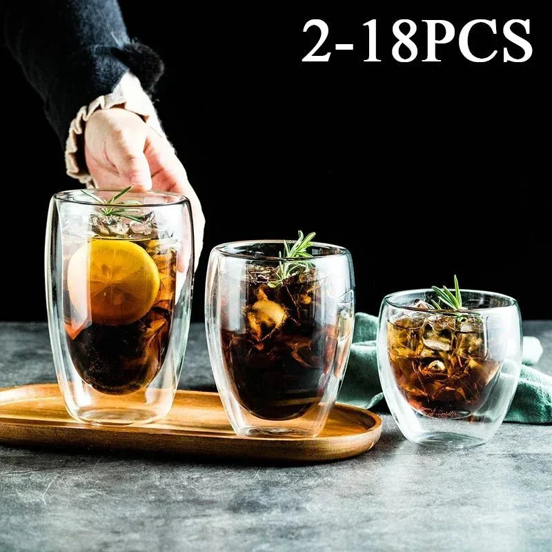 Kit com 4x Copos Criativos com Parede Dupla de Vidro Borosilicato - Resistentes ao Calor para Chá, Leite, Café, Água