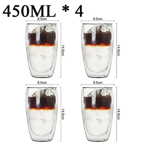 Kit com 4x Copos Criativos com Parede Dupla de Vidro Borosilicato - Resistentes ao Calor para Chá, Leite, Café, Água