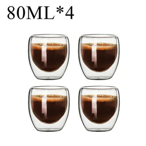 Kit com 4x Copos Criativos com Parede Dupla de Vidro Borosilicato - Resistentes ao Calor para Chá, Leite, Café, Água