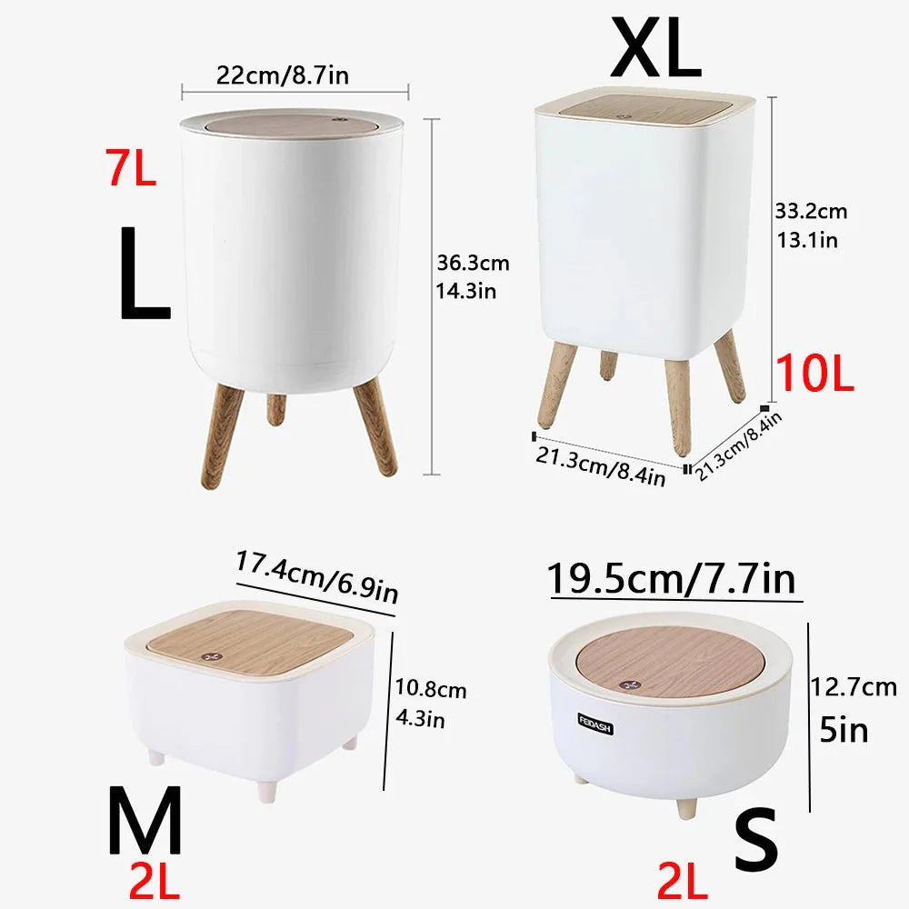 Lixeira inteligente com pés de Madeira alongado
