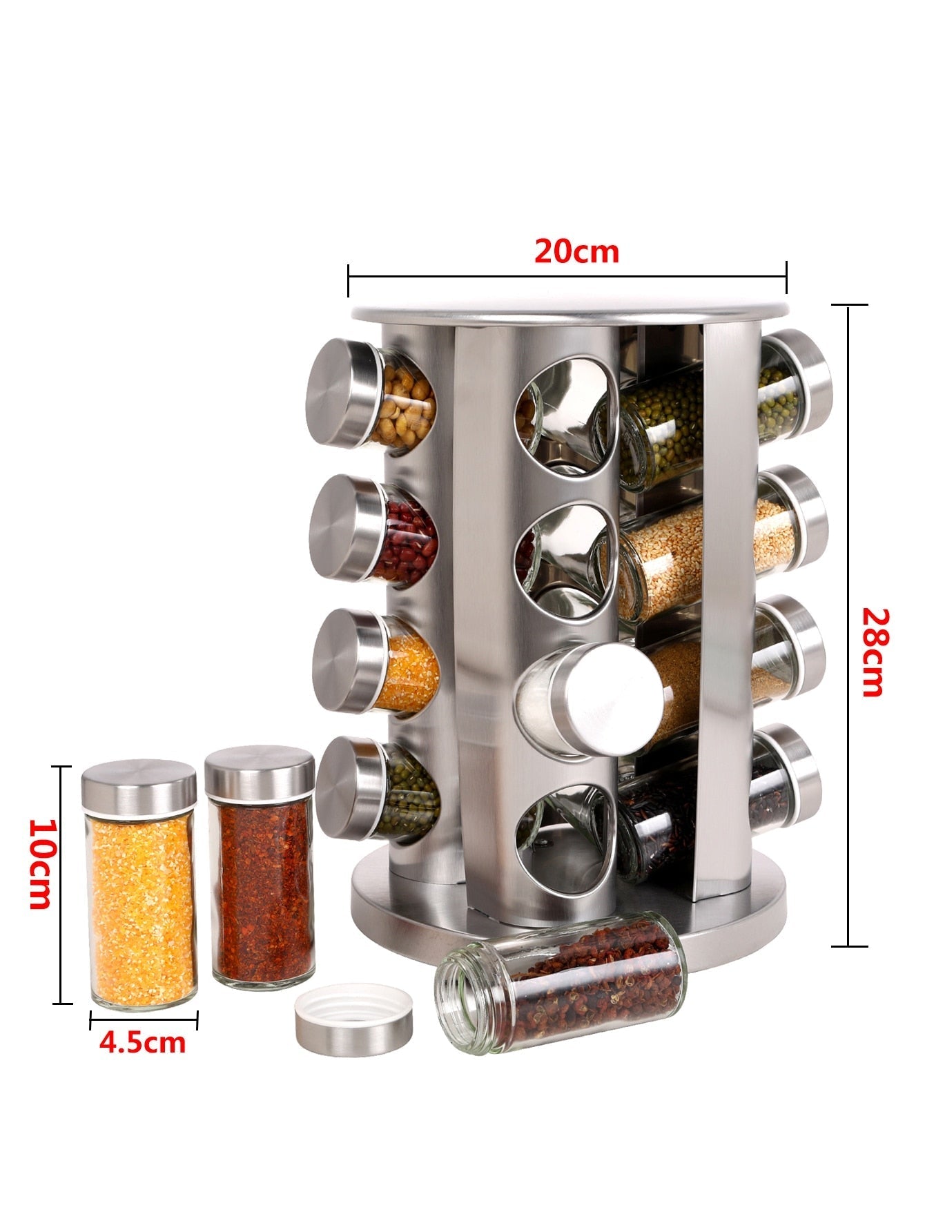 Porta temperos Giratório em Inox com 16 peças