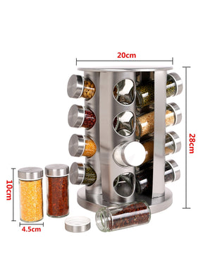 Porta temperos Giratório em Inox com 16 peças