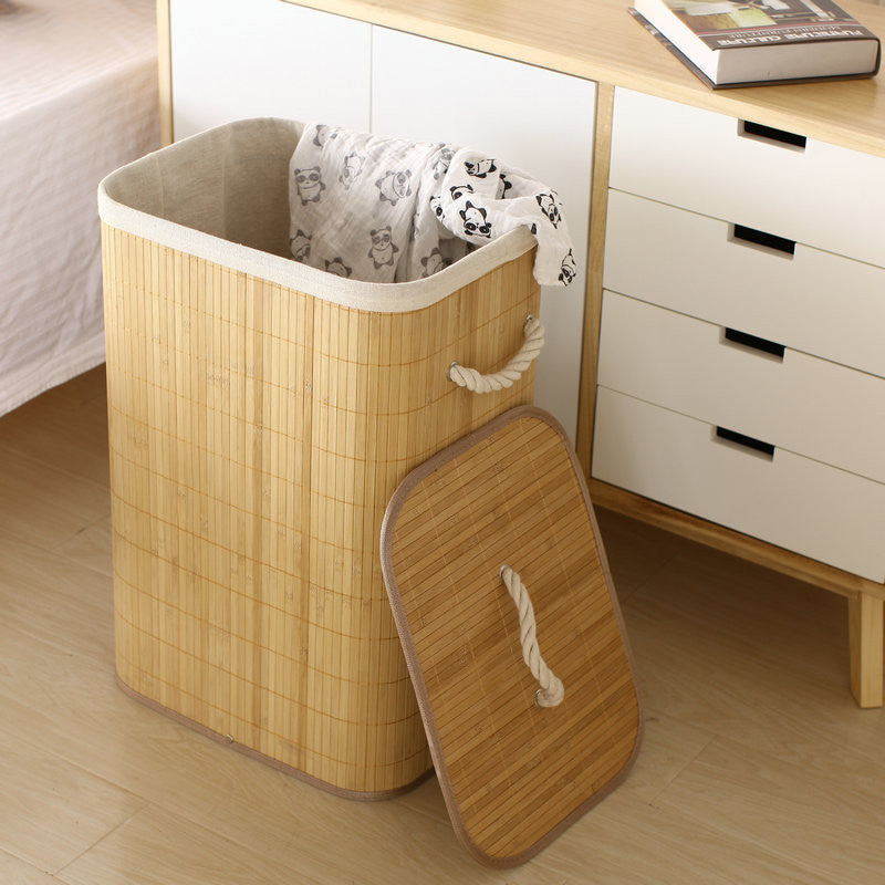 Cesto de Roupa Suja Dobrável em Bambu – 72 Litros