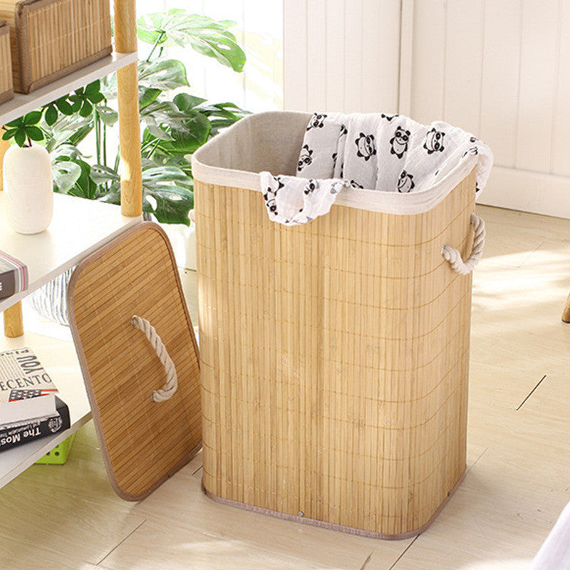 Cesto de Roupa Suja Dobrável em Bambu – 72 Litros