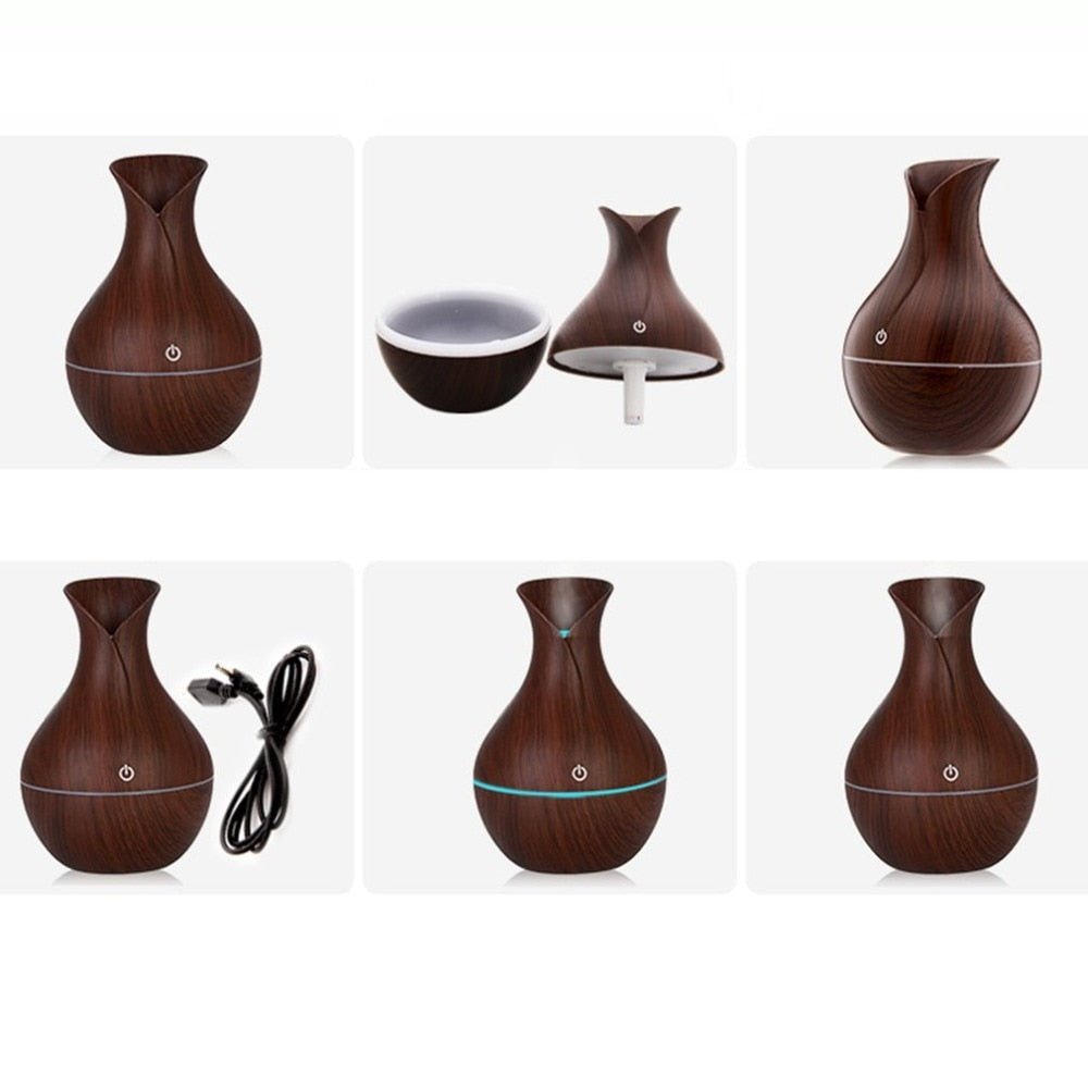 Umidificador De Ar Aromaterapia 130ml Difusor Ultrassônico Portátil Estilo Madeira Led